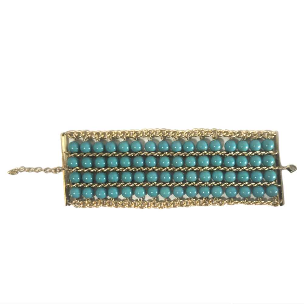 Turquoise Beads and Gold Chain Bracelet